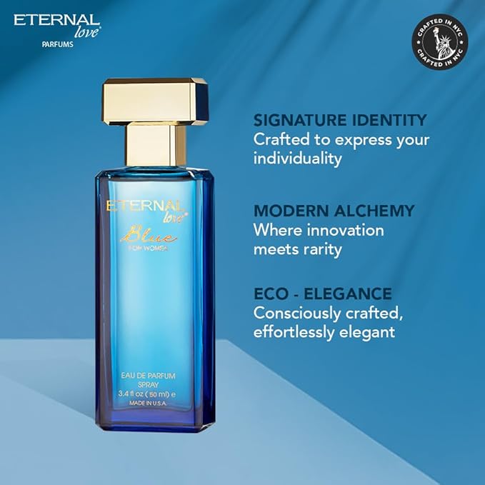 Eternal Love Blue for Women - Long Lasting Eau de Parfum Spray - Soft Powdery Floral Scent with Vanilla & Jasmine - Feminine & Alluring Fragrance - 1.7oz