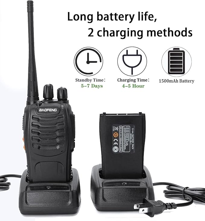 Walkie Talkies Radios Baofeng Radio BF-888s Long Range with Antenna Earpiece Mic Rechargeable 2 Way Radio UHF Comunicacion Walkie Talkie with Headsets (Pack of 4)