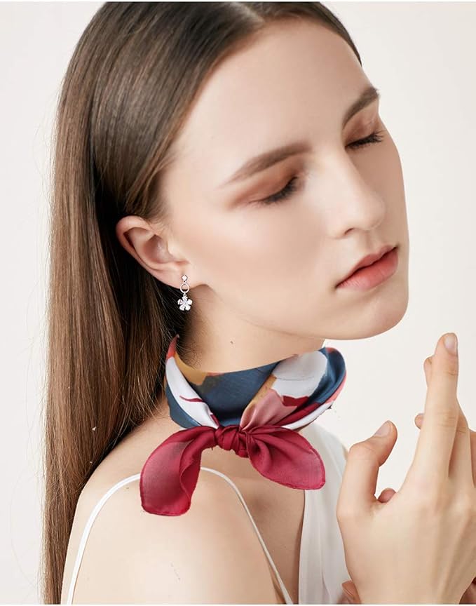 FONYVE Silk Feeling Scarf Medium Square Satin Head Scarf for Women 27.5 × 27.5 inches