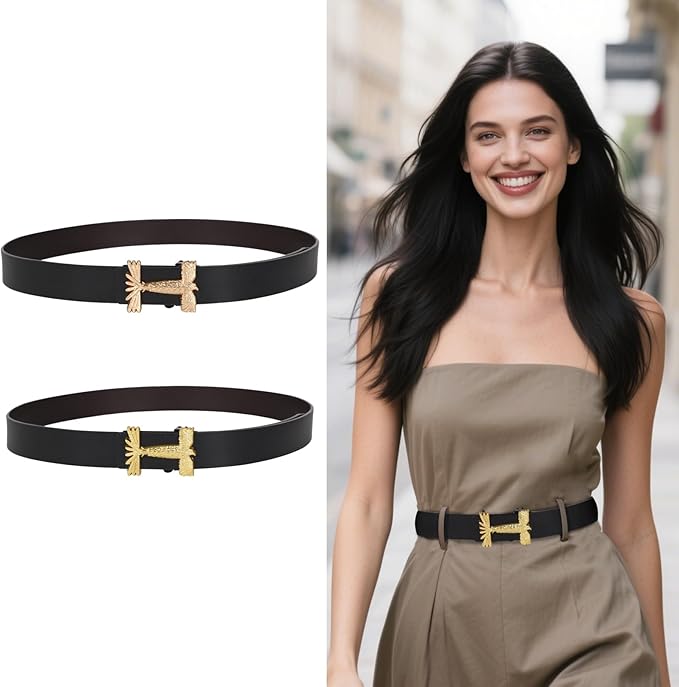 Relang Women's Belts with Gold Buckle, Fashion Waist Band, Elegant Ladies' Belt, Gift for Women
