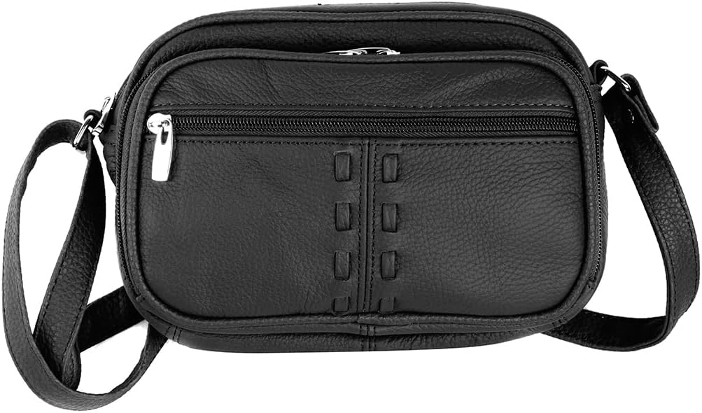 Cowhide Leather Women's Shoulder Purse Small Cross Body Organizer Bag with Many Pockets