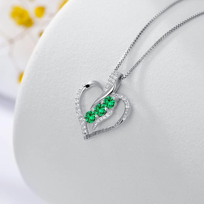 Rose Heart Birthstone Necklace for Women - Solid S925 Sterling Silver with Rose Gold Plated Infinity Symbol of Love Valentine's, Mother's Day, Anniversary, Christmas Birthday Gift for Her, Mom, Wife, or Girlfriend.