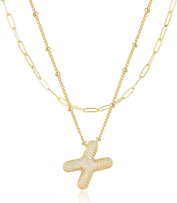 LUCA SMITH Initial Necklaces for Women, Dainty Balloon Bubble Letter, Name Letter Alphabet Pendant Layered Choker Chain Jewelry Gift