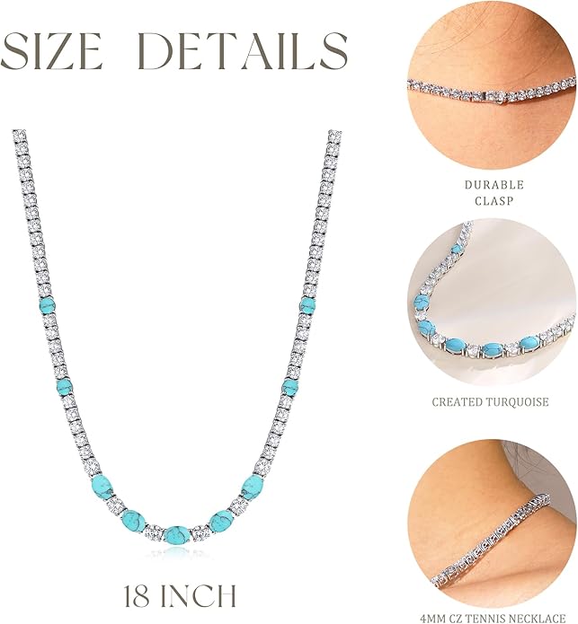 FANCIME Sterling Silver Tennis Necklace 4mm 18 inch Birthstone Necklace with 6 * 8mm Oval Gemstone Luxury Fine Birthday Jewelry Gifts for Women