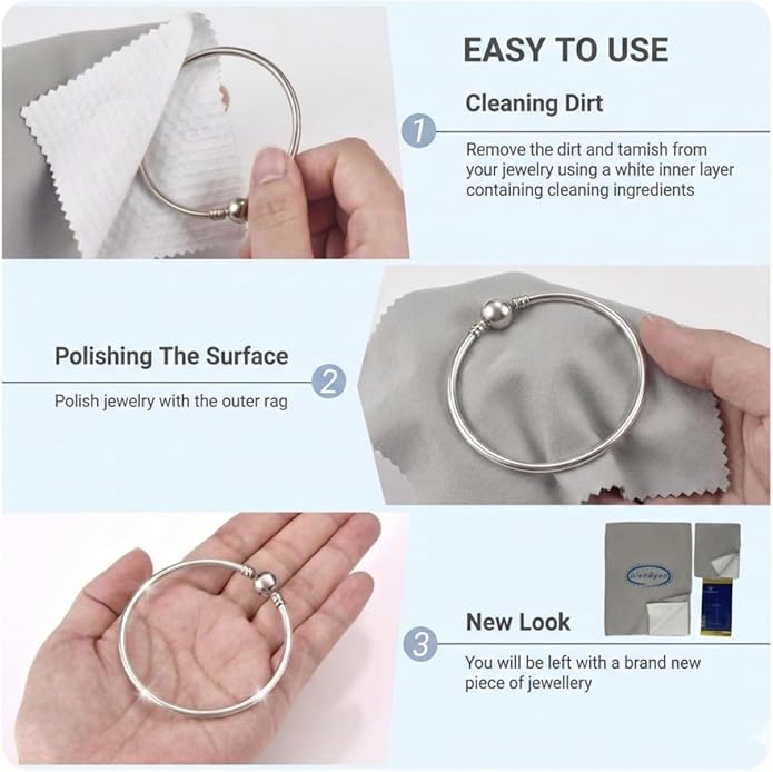 3PCS Jewelry Cleaning Kit: 1 Deep-Cleaning Silver Wet Wipe + 2 Jewelry Polishing Cloths (Extra Large 15" x 12" and Standard Size) - Suitable for Gold, Silver, Diamond, and Platinum Jewelry