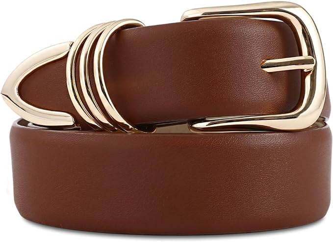 Women's Leather Belts with Gold Buckle Fashion Leather Waist Belt Elegant Ladies Belts for Jeans Dress & Casual Wear