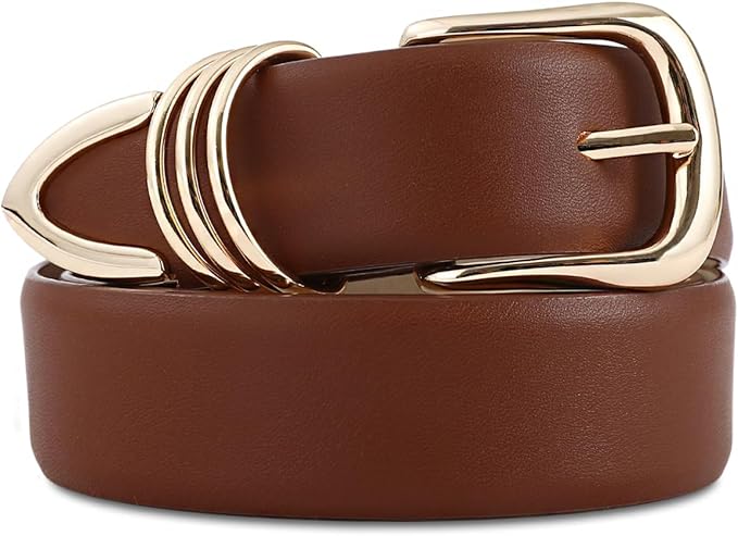 Women's Leather Belts with Gold Buckle Fashion Leather Waist Belt Elegant Ladies Belts for Jeans Dress & Casual Wear