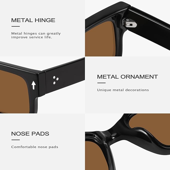 YDAOWKN Square Frame Sunglasses for Women Men Trendy Chunky Rectangle Sun Glasses Black Shades UV400 Protection