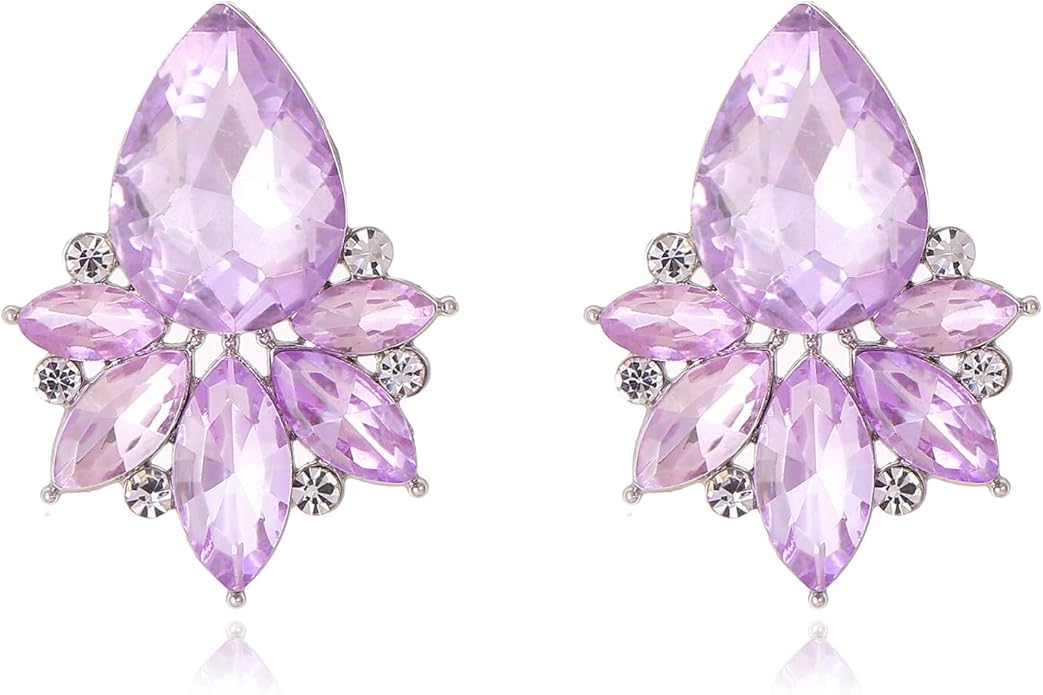 Vintage Rhinestone Earrings Fancy Crystal Cluster Drop Earrings Art Deco Earrings for Women