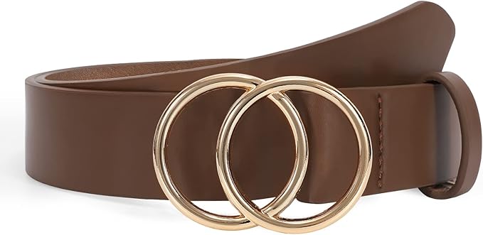SUOSDEY Women Leather Belt Fashion Double O-Ring Soft Faux Leather Waist Belts For Jeans Dress