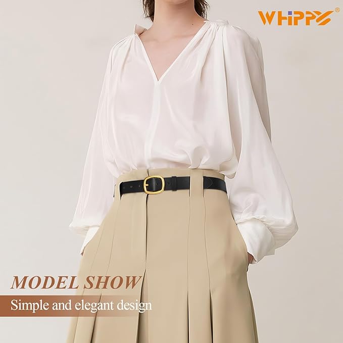 WHIPPY Women Leather Belt Casual Fashion Gold Buckle Leather Waist Belt for Jeans Pants Dresses Chic Ladies Belt