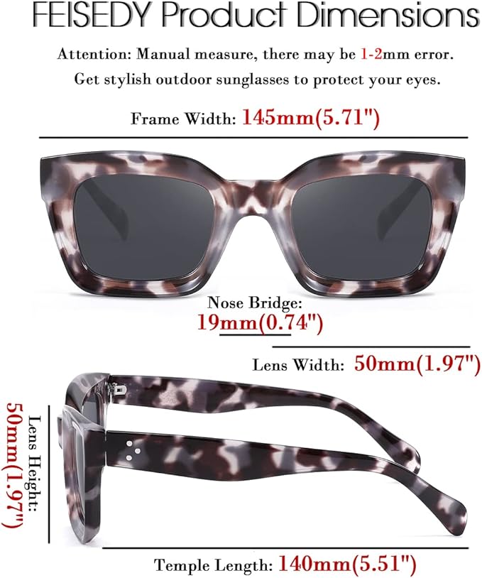 FEISEDY Classic Women Sunglasses Fashion Thick Square Sun Glasses Chunky Frame UV400 B2471