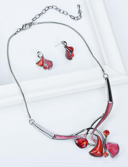 Vintage Statement Jewelry Set Leaf Floral Bohemian Boho Statement Necklace Earring Set Crystal Fashion Costume Jewelry