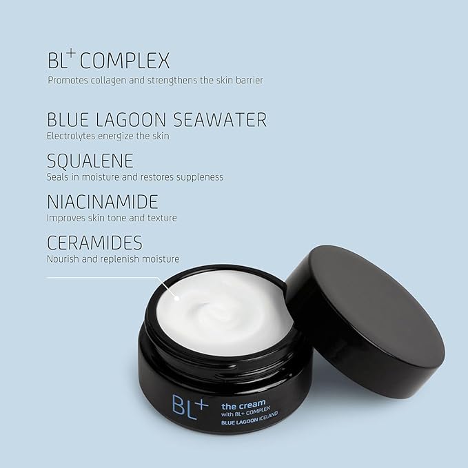 Blue Lagoon BL+ The Cream Whipped Facial Moisturizer – Bioactive Collagen Support, Deep Hydration, Fragrance-Free, Clean Skincare, Anti-Aging, Diminishes Wrinkles, For Normal & Dry Skin, 1.7 oz, 50 ml