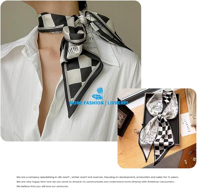 Livrerpi Silk Feeling Head Scarf Fashion Satin Hair Scarf Square Long Scarves for Women Gifts