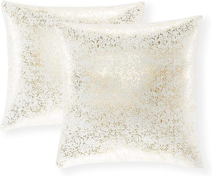 Xinrjojo Pack of 2,Sparkling Decorative Suede Pillow Covers Soft, Square Throw Pillow Covers, Solid Color Cushion Covers, Pillow Cases for Sofa Bedroom Car 22 x 22 Inch, 55x55 cm(Bronzing- White)