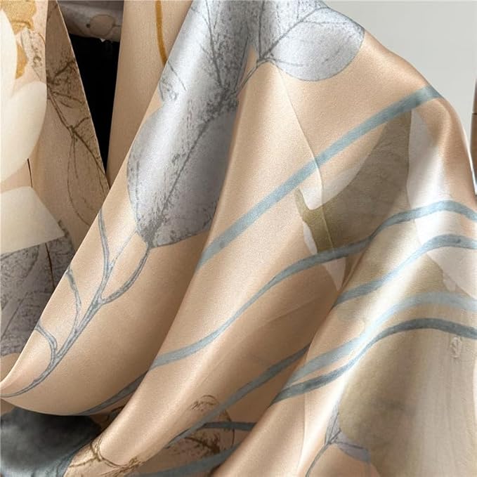100% Mulberry Silk Scarfs for Women Floral Print Satin Long Scarf for Headscarf Hair Wraps Shawl with Gift Packed