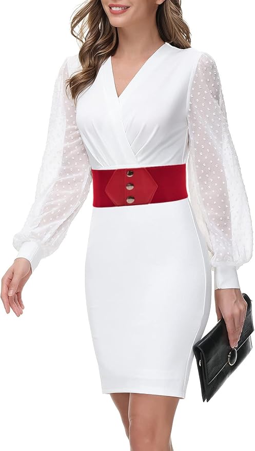 GRACE KARIN Women's Snap-Button Corset Belt Wide Elastic Belts for Dress Stretchy Waistband