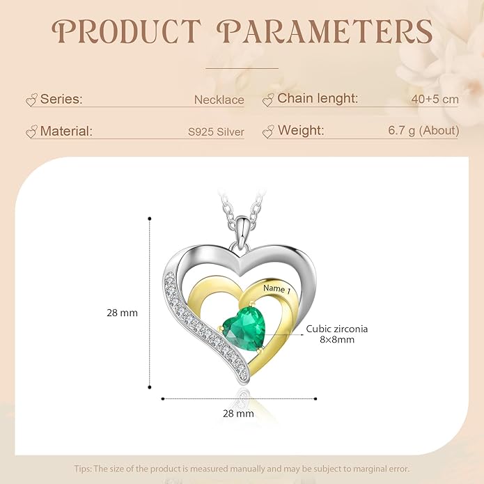 GLAMCARAT Personalized mothers necklace with birthstones names sterling silver jewelry for women customized engraved necklace
