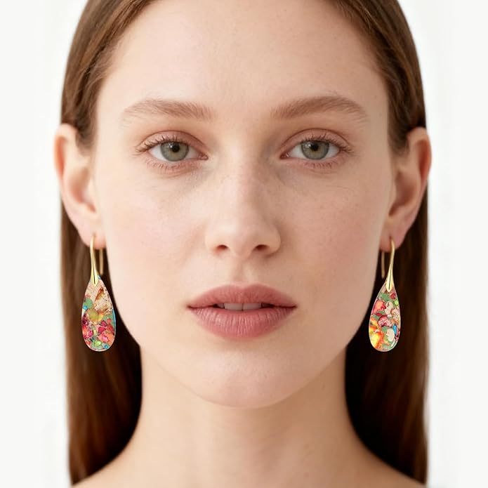 Emperor Stone Dangle Earrings for Women - Natural Healing Crystal Earrings with Gold Fishhooks in Soothing Colors, Unique Personalized Valentine‘s Day Gift Set for Her