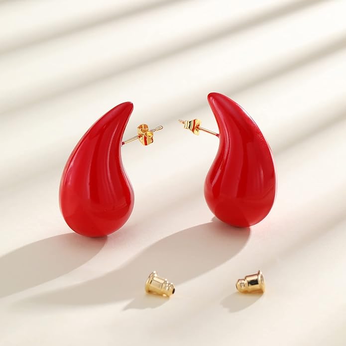 Apsvo Chunky 14K Gold Plated Hoop Earrings for Women, Lightweight Waterdrop Hollow Open Hoops, Hypoallergenic Dupes Earrings