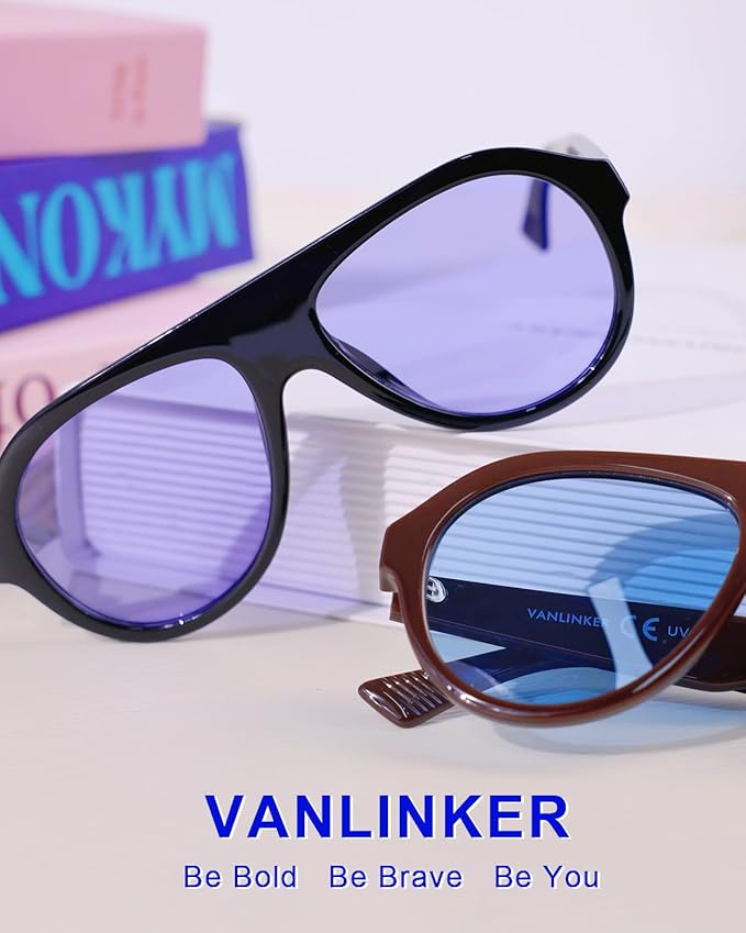 VANLINKER Retro Aviator Polarized Sunglasses for Men Women Trendy 70s Vintage Plastic Frame Sun Glasses VL9750