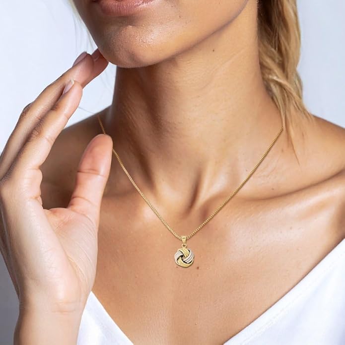 IceCarats 14K Solid Two Tone Gold Love Knot Necklace Chain Pendant Charm