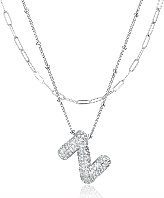 LUCA SMITH Initial Necklaces for Women, Dainty Balloon Bubble Letter, Name Letter Alphabet Pendant Layered Choker Chain Jewelry Gift