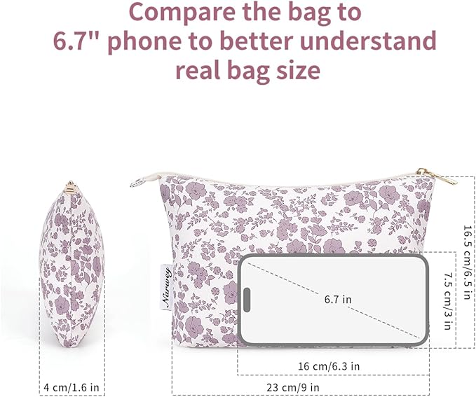 Narwey Small Makeup Bag for Purse Travel Makeup Pouch Cosmetic Bag Zipper Pouch Bags for Women (Little Dusty Pink Flower)