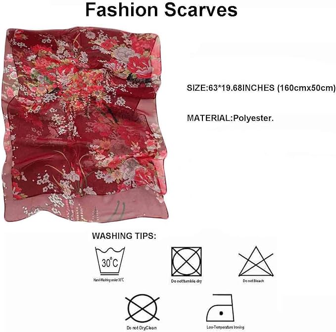 Pokeedioty Scarfs for Women Lightweight Fashion Scarves Elegant Floral Pattern Sheer Scarfs