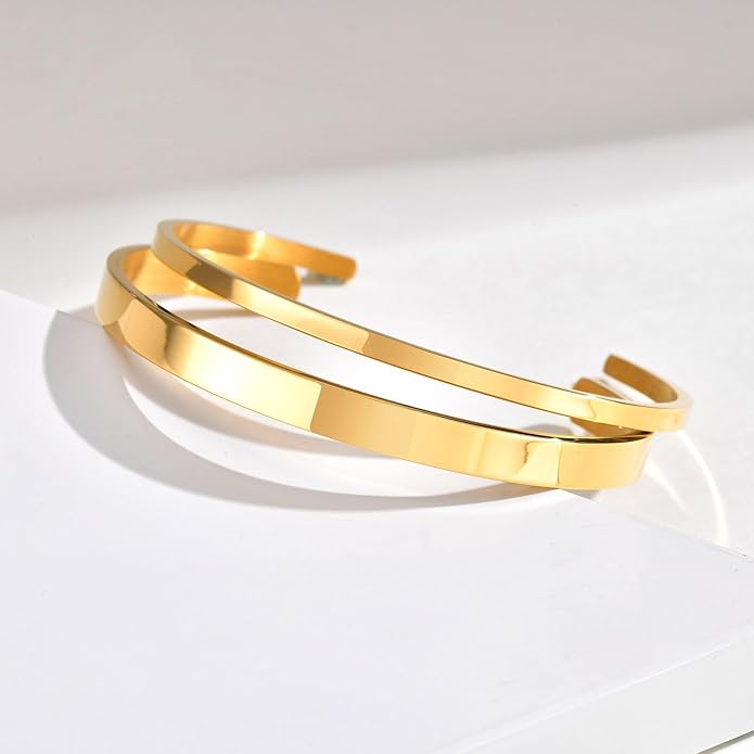 MEALGUET Stainless Steel Mens Cuff Bracelet : Minimal Cool Silver/Black/Gold Plated Open Metal Cuff Bangle Bracelets for Men,Mens Bracelet Jewelry Gift