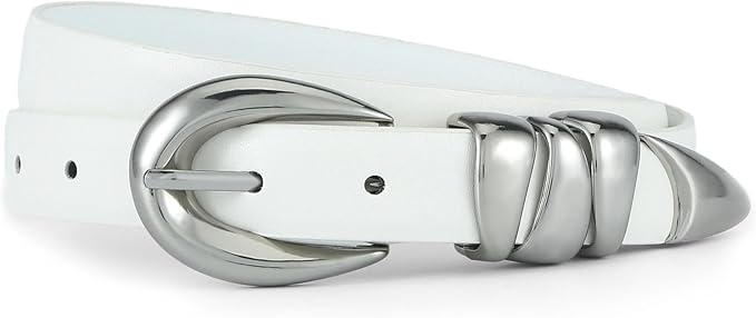 Skinny Leather Waist Belt - Gold Buckle Dress Belt for Women's Jeans & Dresses