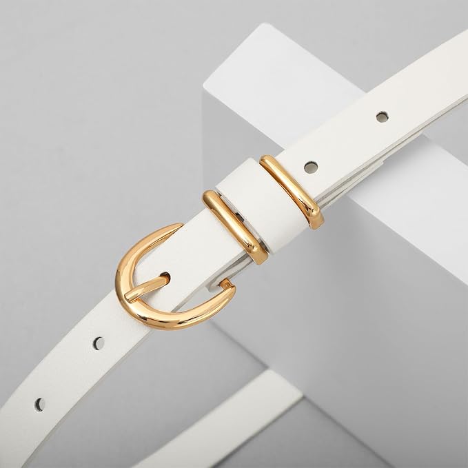 VONMELLI Womens Skinny Leather Belt Thin Waist Belts for Women Fashion Dress Jeans with Gold Buckle
