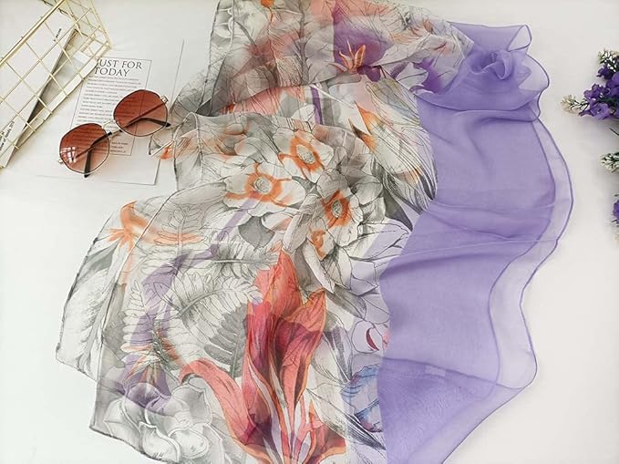 Pokeedioty Scarfs for Women Lightweight Fashion Scarves Elegant Floral Pattern Sheer Scarfs
