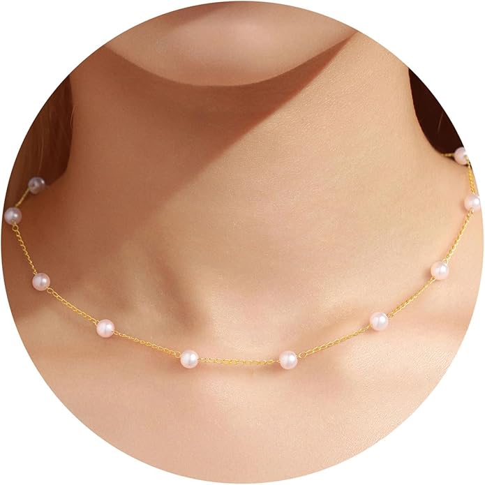 Yoosteel Pearl Necklace for Women - 14K Gold Plated Pearl Pendant Necklaces Minimalist Women Pearls Layered Necklace Dainty Trendy Bridal Bridesmaid Wedding Gifts for Her