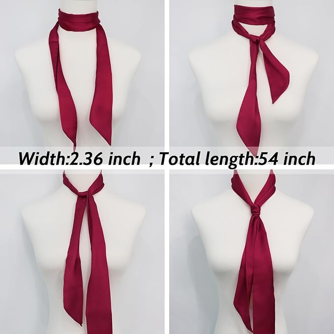 Long Satin Neckerchief Versatile Ribbon Tie Neck Scarf Solid Color Skinny Womens Tie