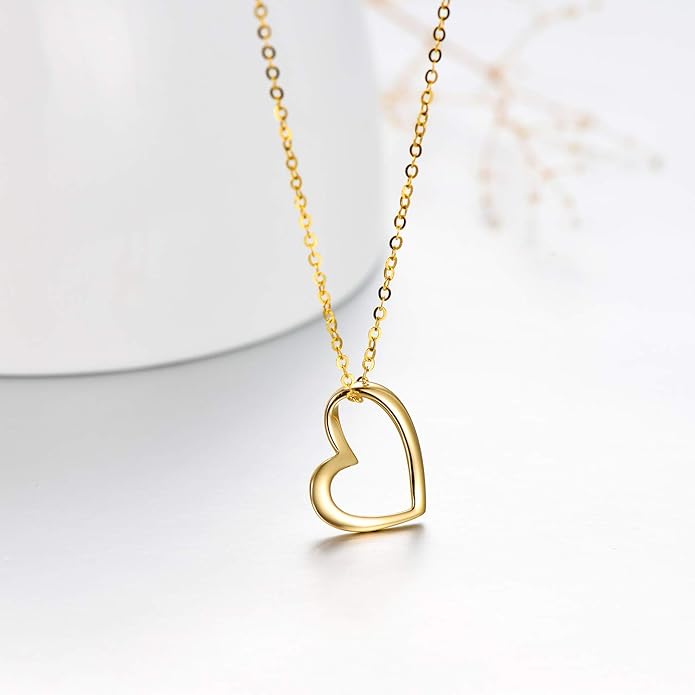 Solid 14k Gold Heart Necklace for Women, Fine Gold Love Jewelry Gifts for Wife/Mother/Girlfriend, Birthday Pesent for Her, 16+2 Inch