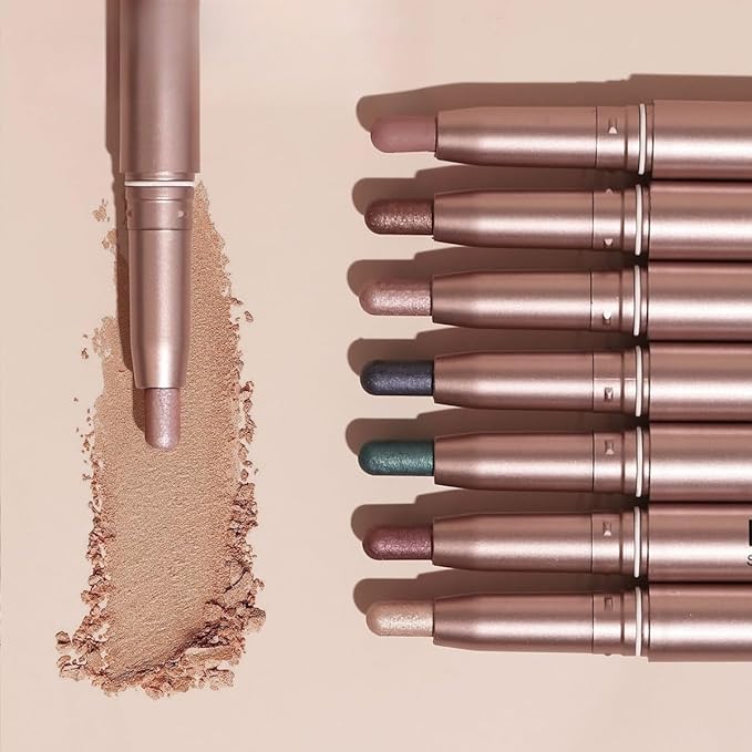 Eyeshadow Sticks Long-Lasting Cream Shimmer Finish Easy Apply with Built-in Smudger Blendable Brown