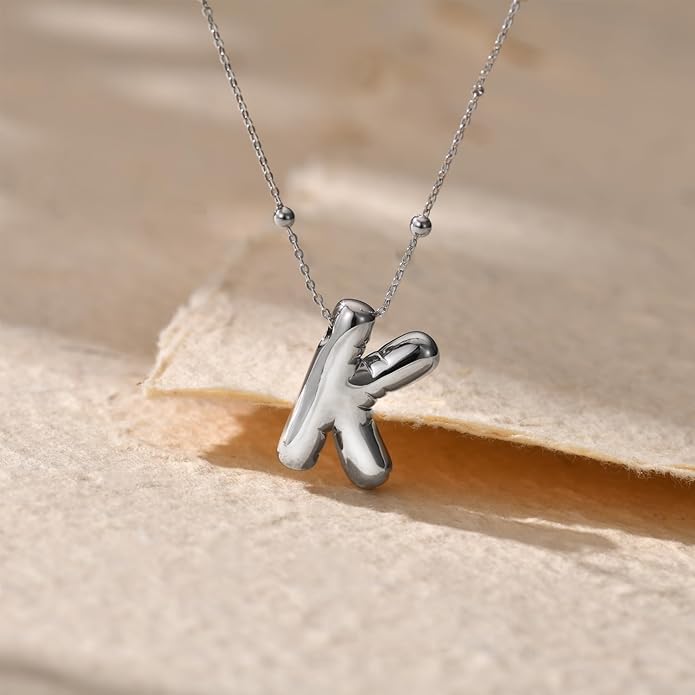 LUCA SMITH Initial Necklaces for Women, Dainty Balloon Bubble Letter, Name Letter Alphabet Pendant Layered Choker Chain Jewelry Gift