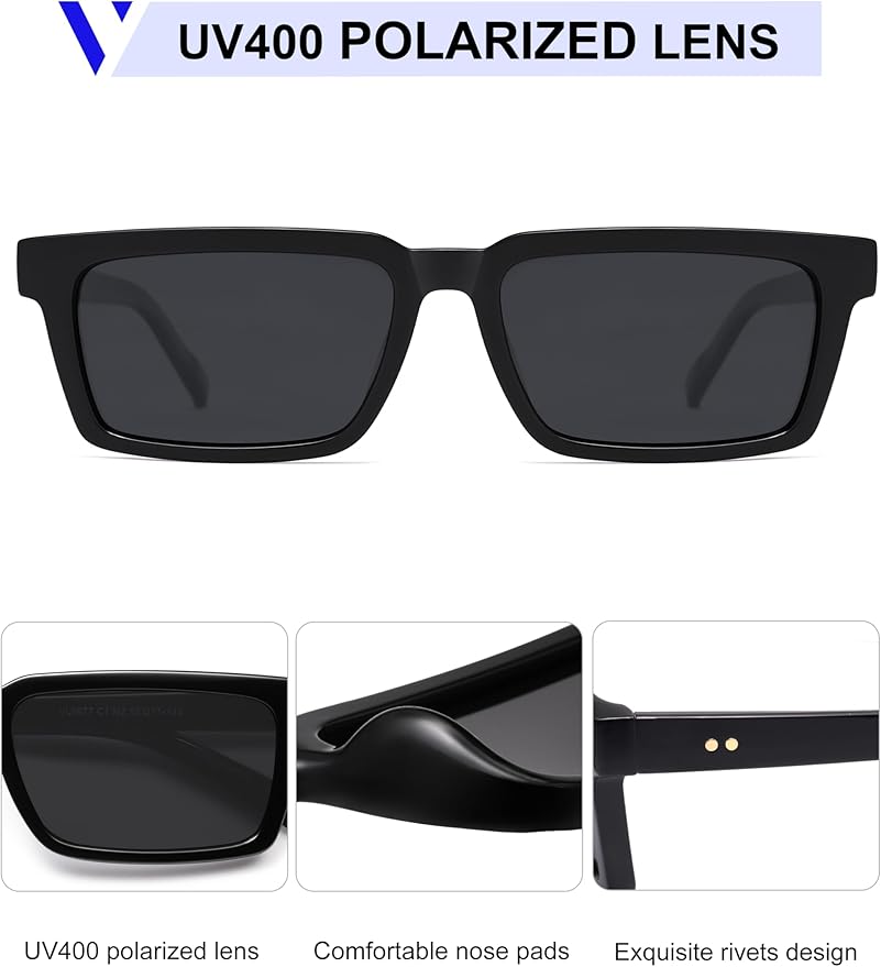 VANLINKER Retro Rectangular Polarized Sunglasses for Women Men Trendy Small Chic 80s 90s Square Sun Glasses VL9877