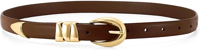 WHIPPY Women Skinny Leather Belt for Jeans Pants Dresses Ladies Fashion Waist Belt with Shiny Gold Buckle