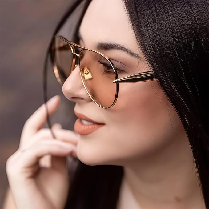 Retro Gold Aviator Sunglasses for Women Men, 2025 Metal Oversized 70s Aviators Sun Glasses