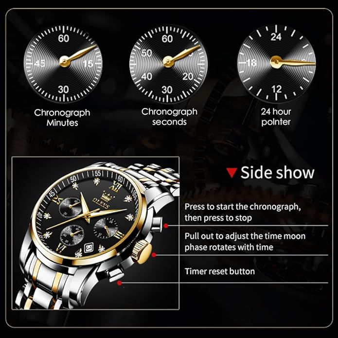 OLEVS Mens Watches Waterproof Stainless Steel Adjustable Bracelet Watch Quartz Analog Watch for Men Fashion Business Classic Mens's Wrist watch's Casual Watches Gold/Blue/Black/White/Face/Dial