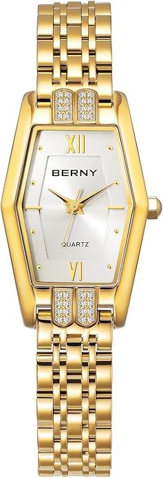 BERNY Gold Watches for Women Dainty Hexagon Ladies Quartz Wrist Watches Stainless Steel Band Fashion Analog Watch Luxury Bracelet