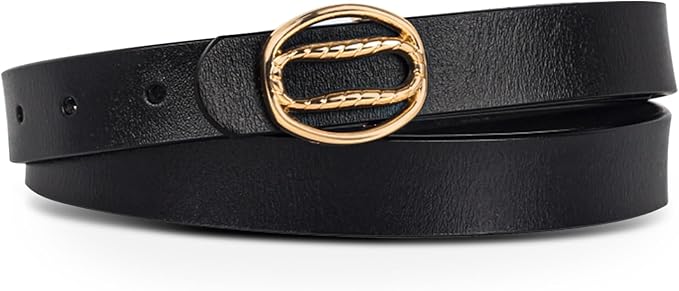 Women's Fashion Classic Metal Buckle Leather Belt with Jeans Dress