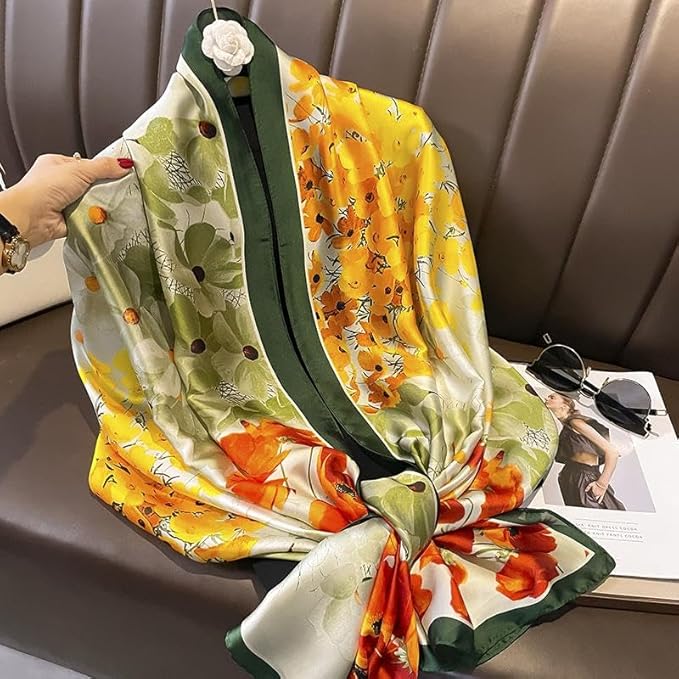 YOUR SMILE Large Mulberry Silk Feeling Long Stain Scarf Lightweight Sunscreen Shawls Wraps for Women