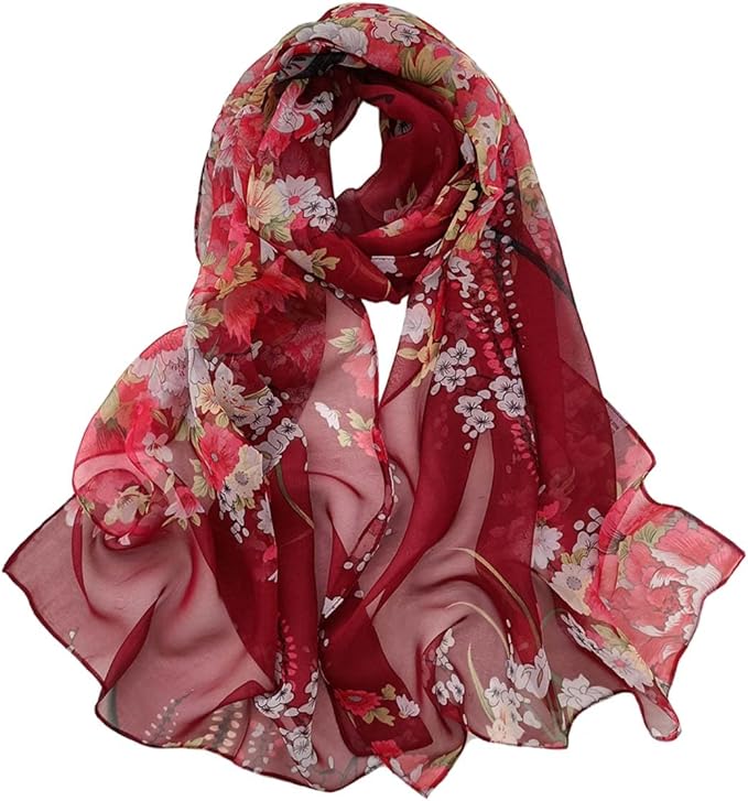 Pokeedioty Scarfs for Women Lightweight Fashion Scarves Elegant Floral Pattern Sheer Scarfs