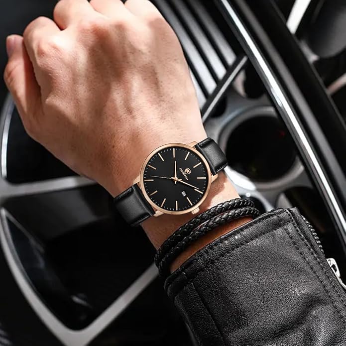 CHEETAH Minimalist Waterproof Quartz Watches for Men with Leather Strap, Auto Date