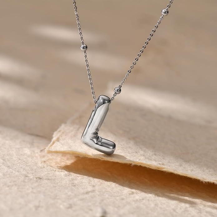LUCA SMITH Initial Necklaces for Women, Dainty Balloon Bubble Letter, Name Letter Alphabet Pendant Layered Choker Chain Jewelry Gift