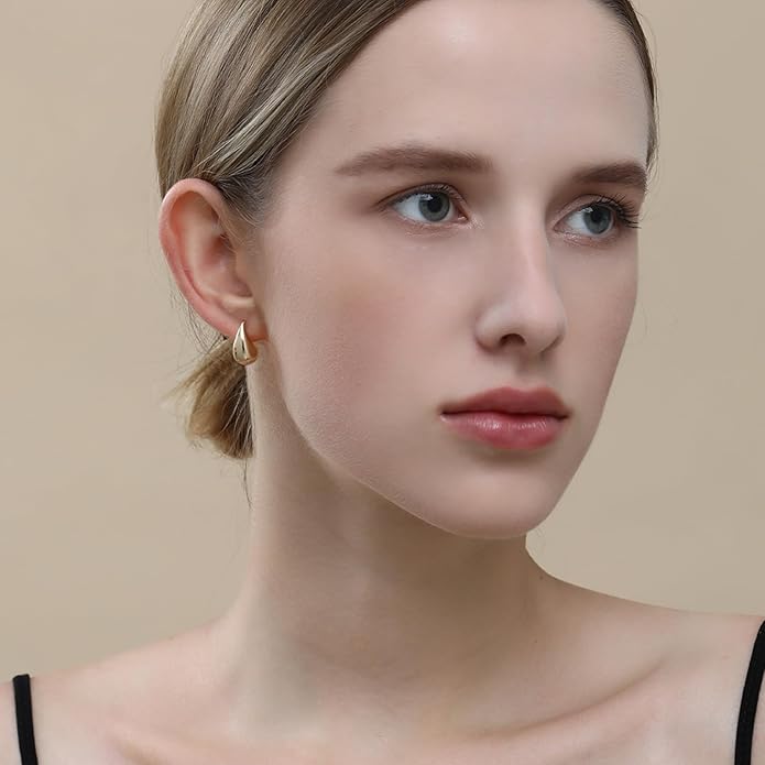 Apsvo Chunky 14K Gold Plated Hoop Earrings for Women, Lightweight Waterdrop Hollow Open Hoops, Hypoallergenic Dupes Earrings